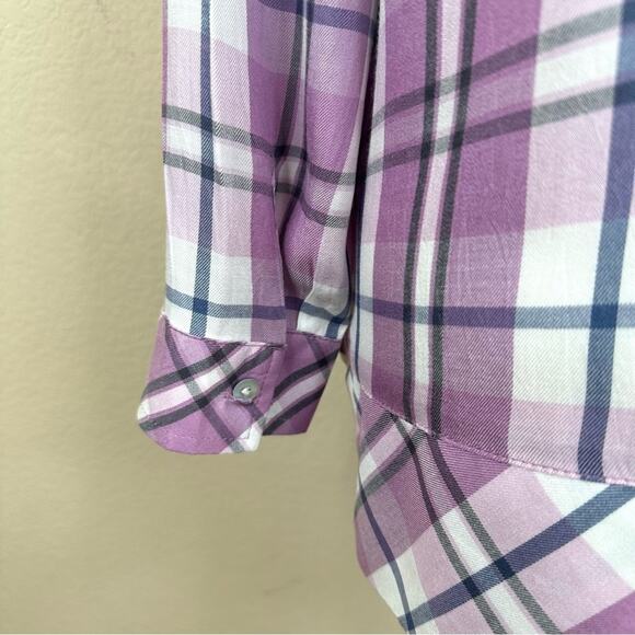 J.Jill Women’s Size MP Purple Plaid Rayon Button Down Shirt - Picture 8 of 13